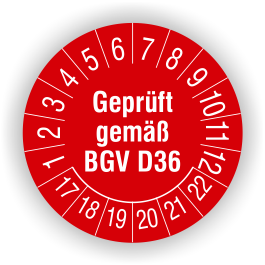 Prüfplakette Geprüft gem. BGV D36 17-22, rot, Ø 30mm